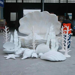 彫刻 海洋生物 FRP製 大型 貝殻 巻き貝 珊瑚 置物 屋外用 庭園 エクステリア 景観装飾 オブジェ ホテル 店舗 商業施設向け マリンアート