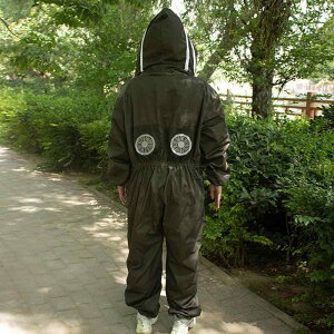 蜂防護服 ファン付き つなぎタイプ 全身保護 養蜂作業用 蜂駆除用 厚手 綿素材 通気性抜群 メッシュ構造 冷却機能 蜂対策 作業服