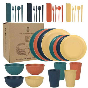 アウトドア食器 麦わら製 エコ素材 ストライプ柄 プレート ボウル カップ カトラリーセット 電子レンジ対応 軽量 割れにくい キャンプ ピクニック 普段使い 多色展開