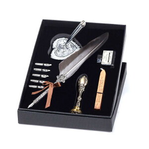 万年筆セット ハート型台座 レトロ 羽毛ペン フェザーペン 火漆印 シーリングスタンプ ディップペン 付けペン ギフトボックス 筆記用具 卒業祝い 誕生日 記念日 贈り物 プレゼント おしゃれ