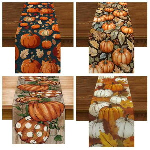 テーブルランナー 感謝祭 パーティー 装飾 デコレーション カボチャ柄 プリント ポリエステル リネン 麻素材 リビング ダイニング 室内 屋外 アメリカン スタイル テーブルセンター