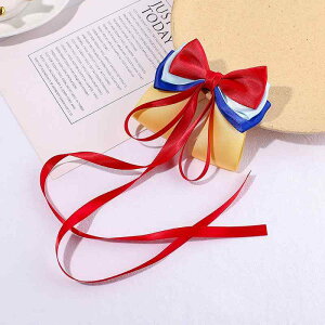 ヘアクリップ キッズ 女の子 赤色 リボン かわいい 手作り ハンドメイド 布地 髪飾り 髪留め ヘアアクセサリー ヘッドドレス ロングリボン デイリーユース お出かけ 発表会