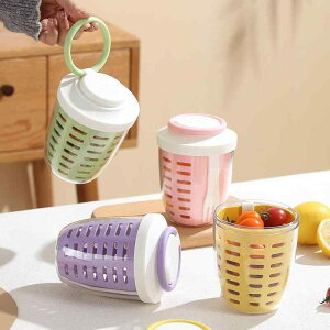 ランチボックス フルーツ サラダカップ フォーク付き 密閉 二段 水切り 樹脂製 丸型 650ml 携帯用 電子レンジ対応 シンプル おしゃれ 通勤 通学 ピクニック アウトドア