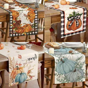 テーブルランナー 秋 収穫 感謝祭 パンプキン カボチャ リネン 麻 ポリエステル デコレーション カントリー風 ダイニングテーブル 食卓 リビング ローテーブル センターテーブル 寝室 店舗
