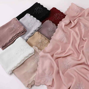 スカーフ レディース 大判 イスラム教徒 ヒジャーブ シルク調 ポリエステル シフォン生地 刺繍 スパンコール装飾 中東風 エレガント ロング ショール 日よけ 薄手 かわいい フォーマル 上品