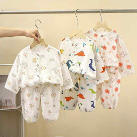 パジャマ 子供 男女兼用 ベビー 幼児 綿100% ガーゼ 上下セット ルームウェア 肌に優しい 柔らかい シンプル キャラクター柄 オールシーズン 通年 快適 ナイトウェア