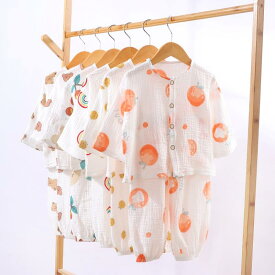 パジャマ キッズ ベビー 男女兼用 長袖 綿100% ガーゼ クレープ ルームウェア セットアップ 薄手 吸湿速乾 部屋着 寝間着 室内着 冷房対策 かわいい キャラクター柄 総柄