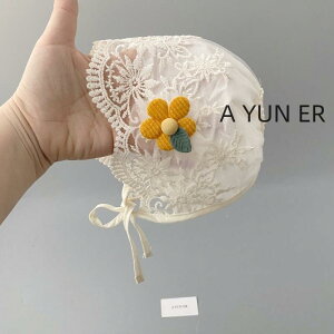 ベビー帽子 女の子 赤ちゃん 0ヶ月 6ヶ月 新生児 春 夏 お出かけ 日よけ UVカット 紫外線対策 レース 花柄 フリル プリンセス 宮廷風 薄手 つばなし ラウンドトップ ガーリー イエロー チェリ