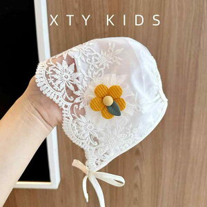 帽子 ベビー 赤ちゃん 韓国風 日よけ UVカット 夏用 薄手 通気性 綿 コットン 新生児 幼児 宮廷風 プリンセス フリル レース 透かし編み 花柄 リボン うさ耳 さくらんぼ かわいい おしゃれ