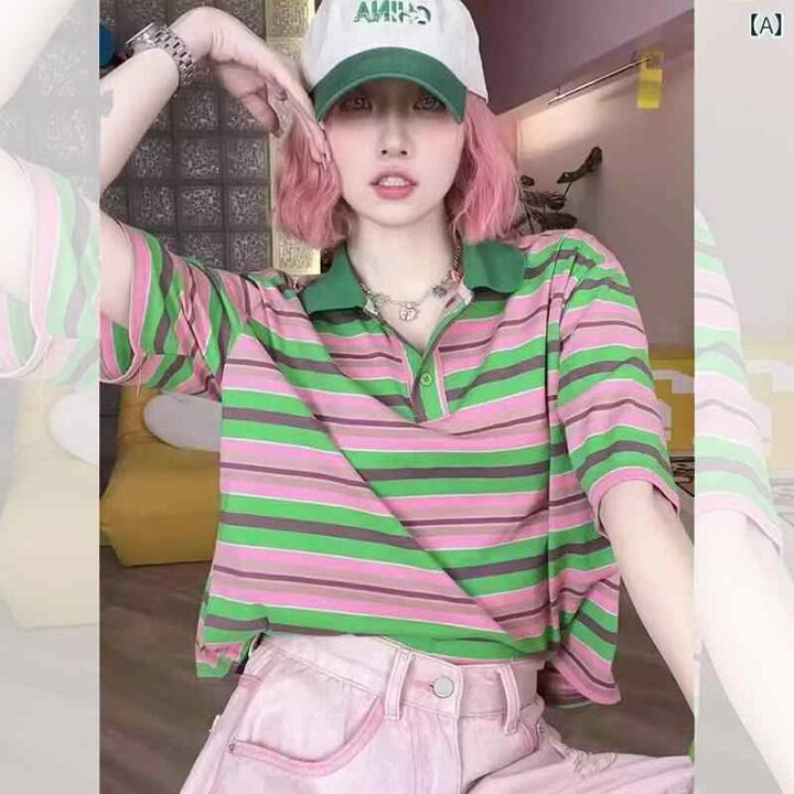 楽天市場】ポロシャツ レディース 半袖 Tシャツ ポロ襟 緑 ボーダー 