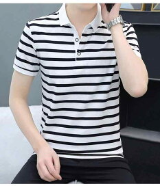 ポロシャツ 半袖 メンズ ボーダー 襟付き カジュアル トップス 春夏 普段使い 吸湿速乾 伸縮性 軽量 ホワイト ブルー イエロ－