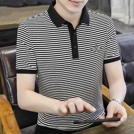 ポロシャツ 半袖 メンズ ボーダー 襟付き 吸湿速乾 トップス 春夏 カジュアル ビジネス 普段使い グレー ブラック ホワイト