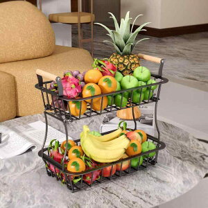 キッチン収納 多機能 2段式 取り外し可能 卓上 収納ラック フルーツ 野菜 ストッカー 家庭用 大容量 省スペース 黒 白 シンプルモダン インテリア