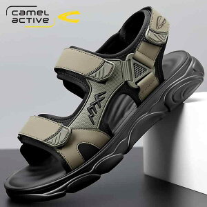 ビーチサンダル メンズ スポーツサンダル カジュアルサンダル ゴム底 ファブリック 牛革 面ファスナー 滑り止め 通気性 ウォーターシューズ バイカラー