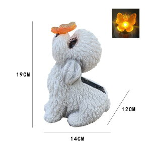 ガーデン置物 ソーラーライト 犬 樹脂製 かわいい 子犬 テディ犬 ドッグオーナメント 屋外 庭 玄関 ベランダ 庭園装飾 おしゃれ 夜間自動点灯 ガーデニング