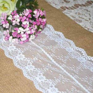 テーブルランナー レトロ ヴィンテージ 北欧風 カントリー調 ジュート麻生地 ナチュラルカラー レース付き 結婚式 ウェディング パーティー イベント おもてなし ホームデコレーション