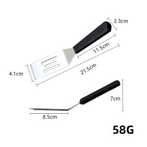 フライ返し ステンレス製 鉄板焼き ステーキ ピザ ケーキ パンケーキ 調理用 キッチンツール 穴あき ヘラ 黒 小型