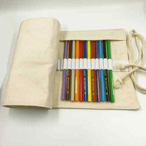 ロールペンケース 男女兼用 子供 学生 大人 手作り ハンドメイド 帆布 キャンバス生地 大容量 筆箱 色鉛筆 デッサン 画材収納 文房具入れ 巻き型 ナチュラルカラー 多機能
