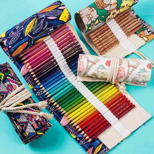 ロールペンケース 男女兼用 帆布製 手作り 大容量 多機能 ペンポーチ 12本から72本収納 色鉛筆 スケッチ デッサン画材 文具収納 豊富なデザイン かわいい猫 小花柄 エスニック柄 エッフェル