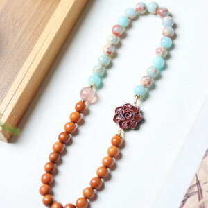 数珠ブレスレット 男女兼用 白檀 寿山石 願いの花 フラワーモチーフ 二重 森ガール ナチュラル レトロ アンティーク風 ハンドメイド エスニック 高品質 お守り パワーストーン