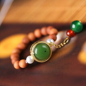 指輪 レディース 老山白檀木 古法金細工 翡翠あしらい シンプル 高級感 レトロデザイン 手作り 幾何学模様 文芸エスニック