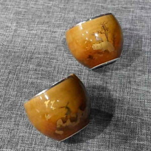 カップ 純銀製 磁器 銀巻き 茶碗 湯呑み 酒器 大容量 中華風 イチョウ エルク 古風 円柱形 オフィス 自宅 マイカップ 男女兼用