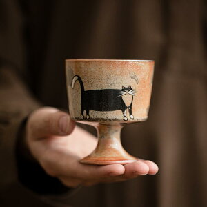 湯呑み 個人用 手描き 銀彩 猫柄 陶器 中国風 レトロ 品茗杯 功夫茶杯 おしゃれ 茶器 マイカップ シンプル リラックスタイム 単品