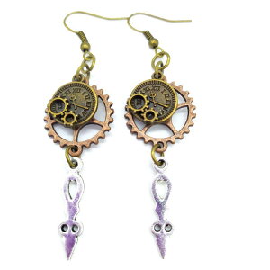 ピアス スチームパンク 時計歯車針モチーフ レトロ ヴィンテージ インダストリアル アンティーク 合金製 ブロンズカラー アンティークシルバー