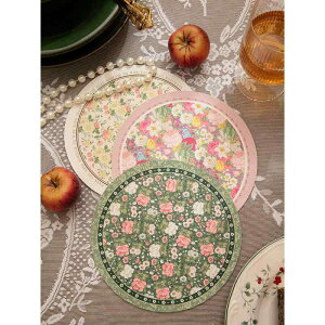 テーブルマット スプリングフラワー 花柄 円形 ミニ 撥水 防汚 拭ける お手入れ簡単 耐熱 断熱 フェイクレザー 食卓 ダイニング デスク用 ピンク ベージュ グリーン