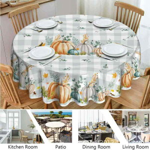 テーブルクロス 感謝祭 ハロウィン カボチャ柄 円形 丸型 大判 食卓装飾 ポリエステル製 モダン シンプル ダイニング テーブルマット