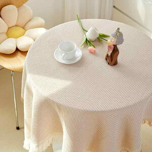 テーブルクロス 綿麻 ワッフル生地 フレンチスタイル 円形 食卓カバー 高級感 誕生日撮影 SNS映え ホワイト ナチュラル シンプル モダン コーヒーテーブル 寮 一人暮らし用