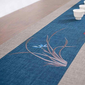 テーブルランナー 防水 新中式 禅風 高級感 茶席 茶卓マット 布製 長方形 ファブリック 花柄 アジアンテイスト 和モダン 茶道用 来客 おもてなし インテリア おしゃれ ナチュラルカラー ブル