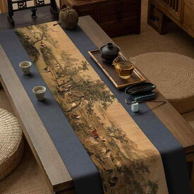 テーブルランナー 百駿図 新中華風 禅テイスト 和モダン オリエンタル 竹製 竹繊維 テーブルマット ティーマット 食卓 リビング ダイニング ティーテーブル コーヒーテーブル用 テーブルクロス