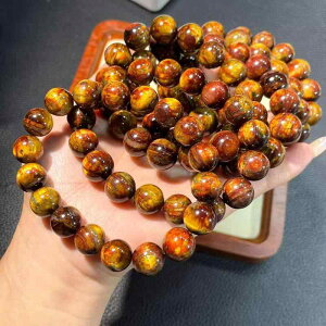 ブレスレット 男女兼用 ピーターサイト タイガーアイ 天然石 数珠 黄赤色 フラッシュ効果 流れるような光沢 手作り 普段使い カジュアル 民族風 アクセサリー