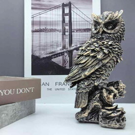 オブジェ フクロウ 樹脂製 鋳鉄風 サビ加工 アンティーク調 ヴィンテージデザイン 手作り オリジナル 彫像 クリエイティブ 卓上インテリア 書斎 リビング 玄関 装飾品 シルバー ゴールド プレゼント 飾り物