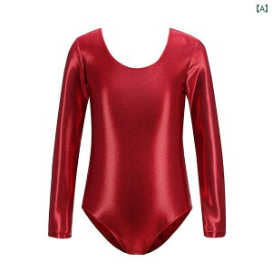 ダンスウェア キッズ 女の子 オールシーズン 練習着 長袖 ホットスタンプ加工 光沢 ラテンダンス バレエ フィットネス 体操 舞台衣装 ボディライン フィット ナイロン素材 伸縮性 無地
