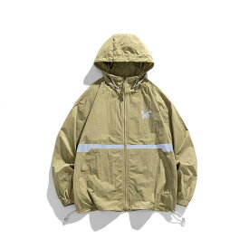 UVカットパーカー メンズ 男性用 夏用 薄手 接触冷感 通気性 紫外線対策 配色 フード付き ゆったり ジップアップ ジャケット アウトドア 釣り スポーツ 旅行 カジュアル ナイロン素材 サイドポケット