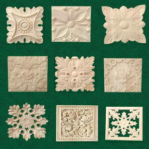 木彫り オーク材 無垢材 ヨーロピアン 彫刻 花柄 エレガント 装飾パネル 飾り木片 方形 円形 ドア用 家具用 壁飾り コーナー装飾 DIY素材 リメイク