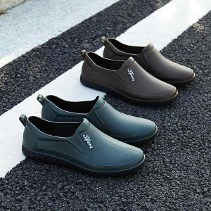 雨靴 メンズ 男性用 キッチン 作業靴 ワークブーツ 防滑 防水 耐油 ゴム底 耐摩耗性 ローカット ショート丈 厨房 工事現場 レインブーツ ブラック 軽量 一体成型 滑り止め オールシーズン 平