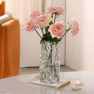 花瓶 ガラス製 おしゃれ オブジェ 置物 リビング ダイニング 玄関 フロア 卓上兼用 水耕栽培 生け花 クリア 高級感 シンプルモダン 氷岩型デザイン インテリア装飾