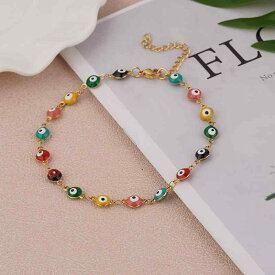 ブレスレット 男女兼用 ペア ボヘミアン エビルアイ 幾何学模様 ステンレススチール製 エナメル加工 高級感 カジュアル 普段使い サファイアブルー ミントグリーン マルチカラー