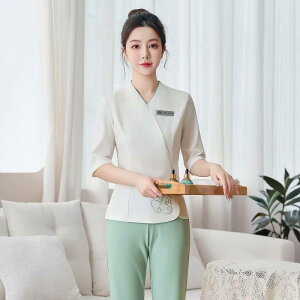 ユニフォーム レディース 半袖 セットアップ 夏用 エステ 美容師 施術着 サロンワーク フットケア ネイル 作業服 ポリエステル レーヨン 接触冷感 吸湿速乾 白 緑 紺