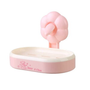 石鹸ケース 吸盤 壁掛け 花型 ソープディッシュ 穴あけ不要 水切り 排水 防湿 防カビ ABS樹脂製 浴室 洗面所 シャワーラック 可動式 小物収納 フック付き グリーン系 くすみピンク オフホワイ