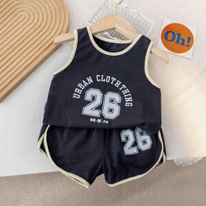 バスケットボールウェア 男の子 キッズ ノースリーブ タンクトップ 上下セット 2点セット 夏用 スポーツ カジュアルウェア ポリエステル 通気性 薄手 軽量 かわいい 杏色 グレー ブラック