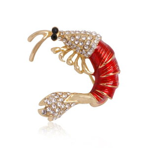 ブローチ 男女兼用 ユニセックス ザリガニ エビ ロブスター アニマル 動物モチーフ エナメル加工 ラインストーン装飾 合金製 シンプル おしゃれ ファッション レッド ブルー 赤 青 ピン アク