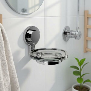 石鹸置き 強力吸盤 壁掛け ウォールマウント 浮かせる収納 ソープディッシュ 浴室 洗面所 水切り ヌメリ防止 ABS樹脂 プラスチック アクリル 角型 丸型 シルバー ブラック