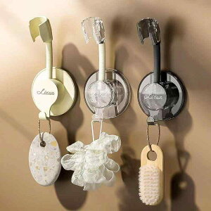 シャワーヘッド ホルダー 360度回転 角度調節可能 壁掛け 強力吸盤式 穴開け不要 フック付き ステンレス製 おしゃれ バスルーム 収納 ホワイト クリア ブラック