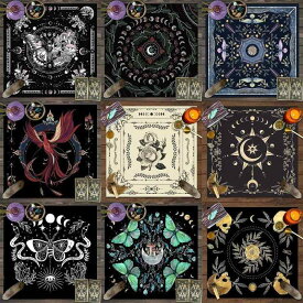 タロットクロス ウェイト版 テーブルクロス 正方形 カードゲーム ボードゲーム 占い 装飾 ピーチスキン ポリエステル 短毛ベルベット 蝶 花柄 リーフ ボタニカル プリント 初心者 レトロ クラシック