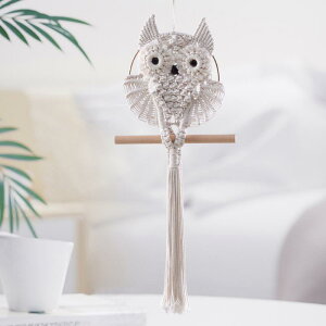 タペストリー フクロウ 壁掛け マクラメ編み 手編み ハンドメイド ボヘミアン風 ウォールデコ フリンジ 円形 コットン 綿 北欧 ナチュラル おしゃれ かわいい リビング 寝室 玄関 インテリア