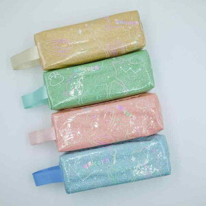 筆箱 ガールズ ペンケース 女子 ユニコーン ホログラム スパンコール キラキラ 透明 クリア TPU素材 大容量 文房具収納 リストストラップ付き バイカラー 配色デザイン ゴールド ライトグリ